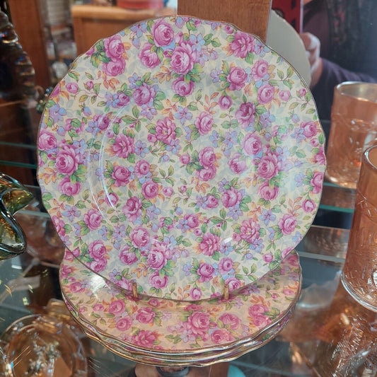 RARE 4 English Rose Chintz 6.75 inch Plates by Royal Winton #381