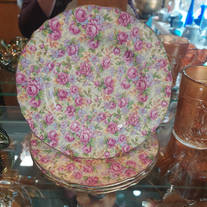 Four Royal Winton English Rose 381 Chintz 6.75 inch Dessert Plates