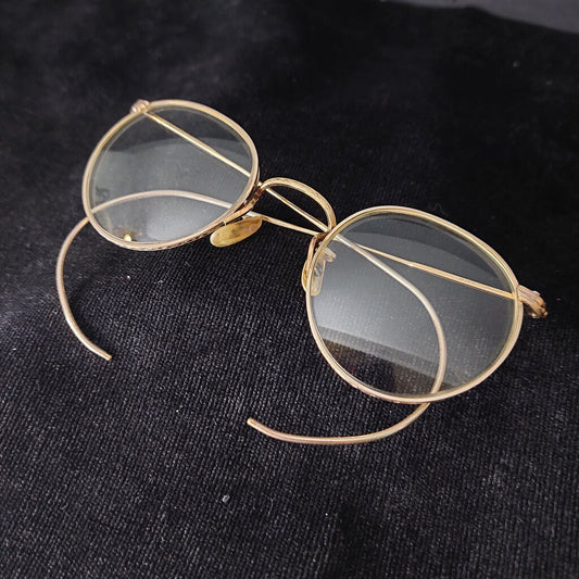 1930s Art-craft Eyeglasses 12k Gold Filled Wire Rim Cable Temple