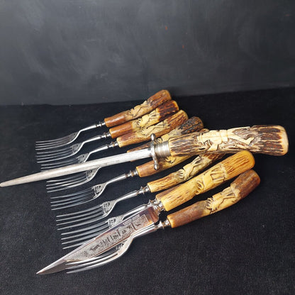 17 Pc Karl Kimmel Solingen Rostfrei Knife Fork Stag Antler Handle Set