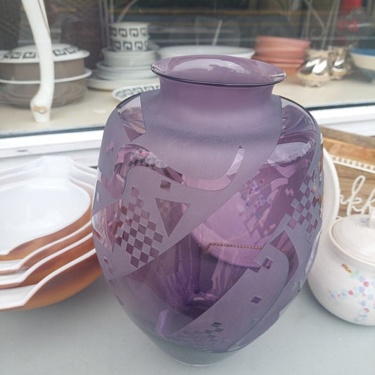 1988 J. Kepkiewicz & H. Wood Dbl Signed Blown Glass & Sandblasted Vase - The URBANARY Home and Garden