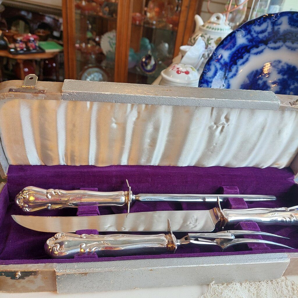 Dorothy Vernon Pattern Silver Plated Carving Trio Set in Original Box - The URBANARY Home and Garden