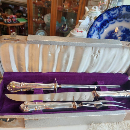 Silver Plated Carving Trio Set in Original Box in Dorothy Vernon Pattern Eatons - The URBANARY Home and Garden