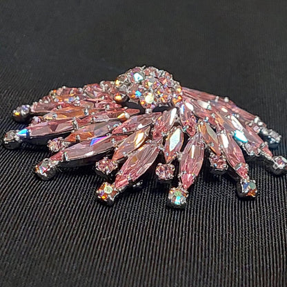 Sherman Brooch RARE Signed Austrian Marquise Cut Crystal Swirl Starburst