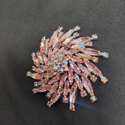 Sherman Brooch RARE Signed Austrian Marquise Cut Crystal Swirl Starburst