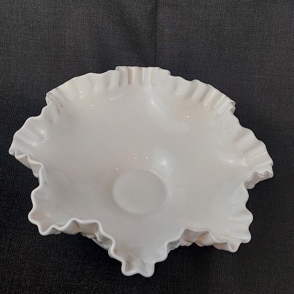 Fenton Milk Glass Hobnail 10 3/4 Inch Footed Ruffled Bowl 1970 - The URBANARY Home and Garden