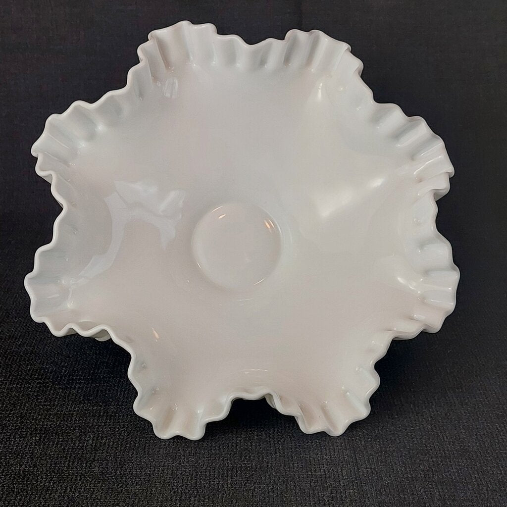 Fenton Milk Glass Hobnail 10 3/4 Inch Footed Ruffled Bowl 1970 - The URBANARY Home and Garden
