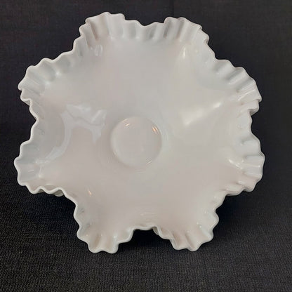 Fenton Milk Glass Hobnail 10 3/4 Inch Footed Ruffled Bowl 1970 - The URBANARY Home and Garden