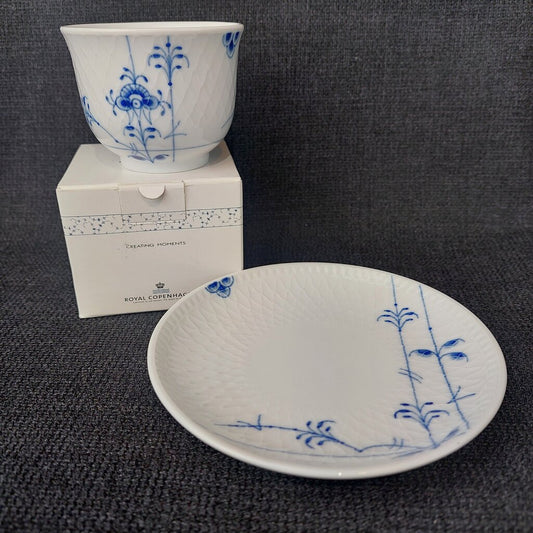 Royal Copenhagen Blue Palmette Cup and Plate Boxed Pre-owned Unused