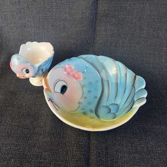 1950 Lefton Bluebird Egg Cup and ESD Bluebird Bowl 7025 Japan