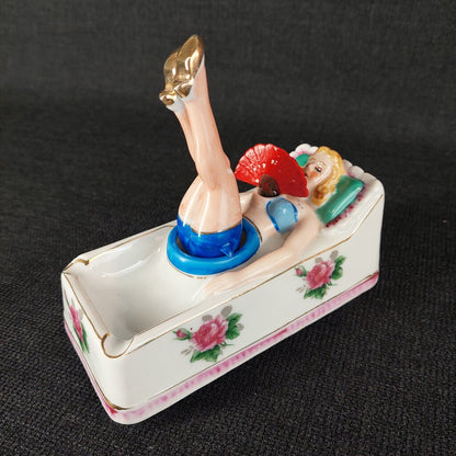1940 naughty Girl Nodder Pin Up Style Ashtray Moving Fan and Legs - The URBANARY Home and Garden