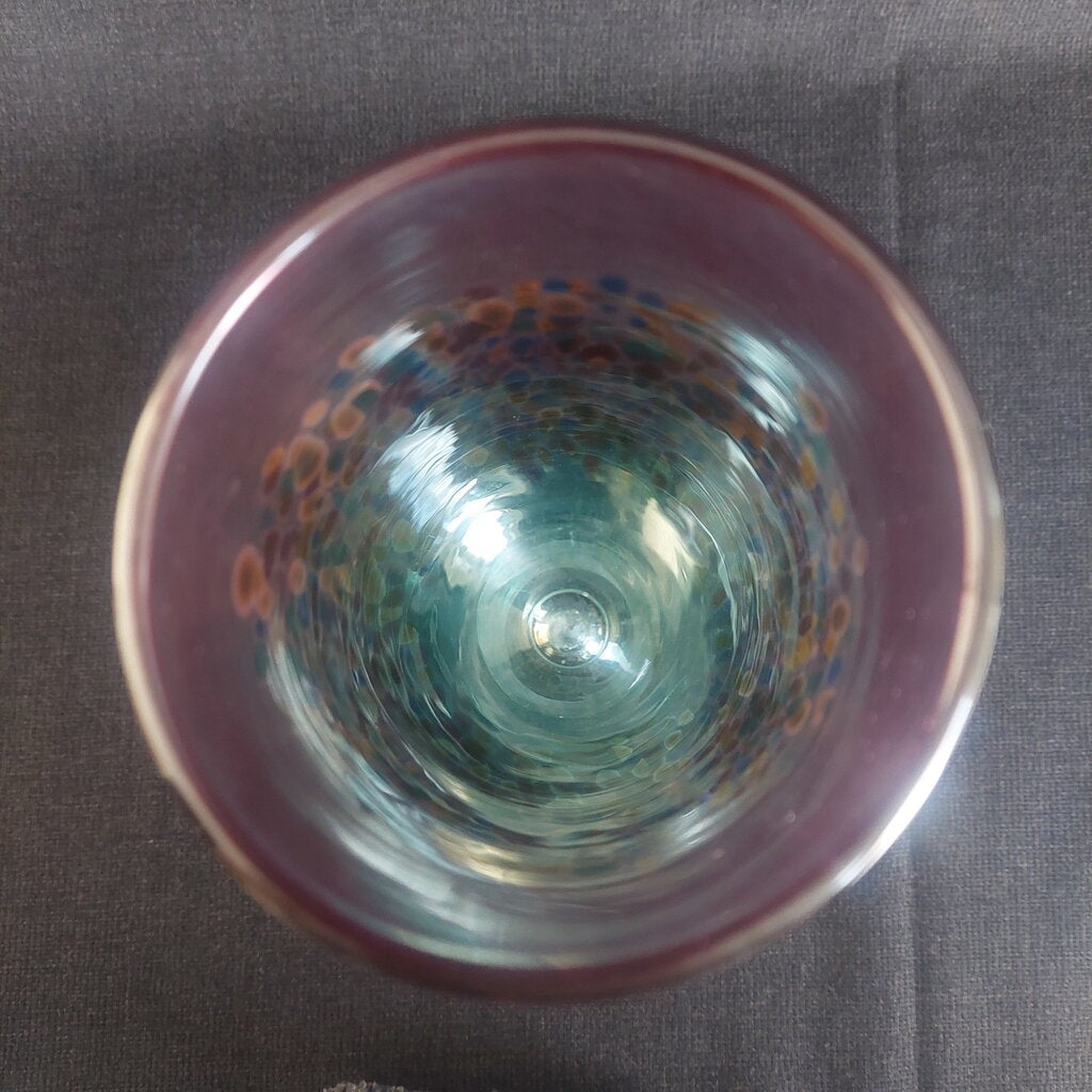 ROBERT HELD Art Glass Footed Vase Hand Blown Pulled Peacock Feather Pink Green Iridescent - The URBANARY Home and Garden