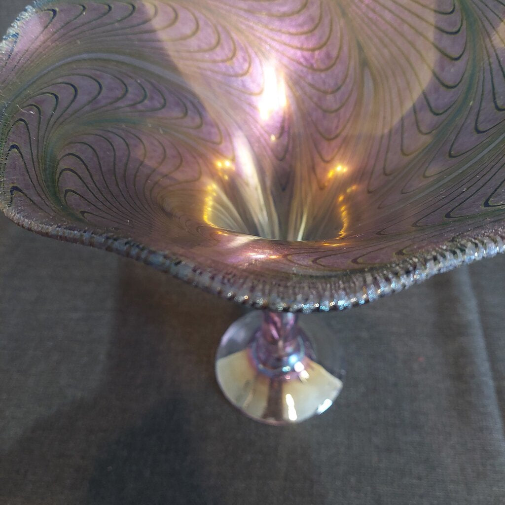 Robert Held Peacock Feather Art Glass Trumpet Vase Jeweltones 10"