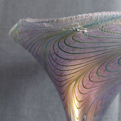 Robert Held Peacock Feather Art Glass Trumpet Vase Jeweltones 10"