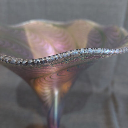 Robert Held Peacock Feather Art Glass Trumpet Vase Jeweltones 10"