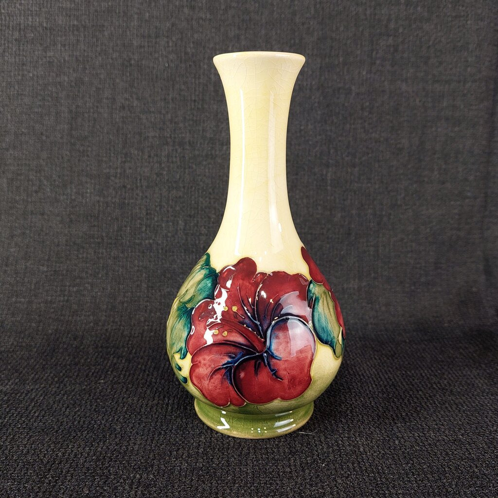 Moorcroft 1946-1978 Signed Pottery Bud Vase w. Hibiscus 6"H Ochre - The URBANARY Home and Garden