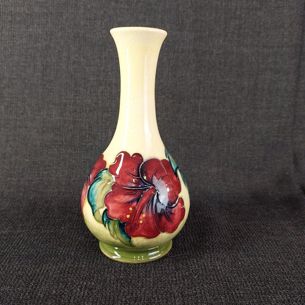 Moorcroft 1946-1978 Signed Pottery Bud Vase w. Hibiscus 6"H Ochre - The URBANARY Home and Garden