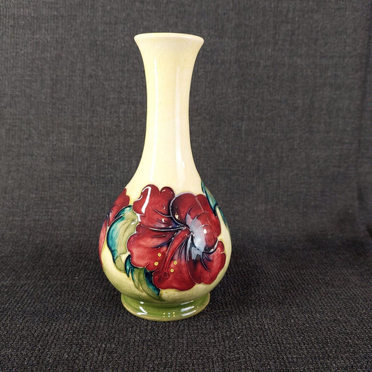 Moorcroft 1946-1978 Signed Pottery Bud Vase w. Hibiscus 6"H Ochre - The URBANARY Home and Garden