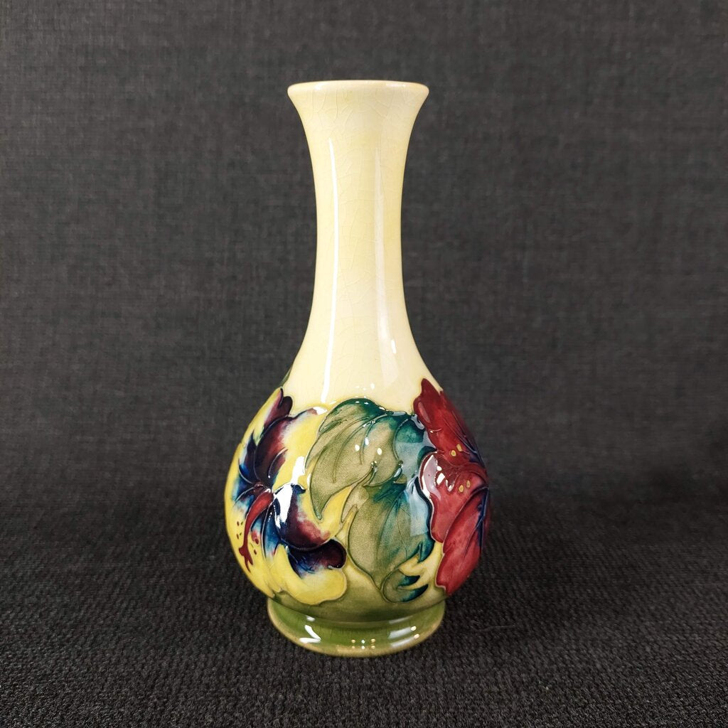 Moorcroft 1946-1978 Signed Pottery Bud Vase w. Hibiscus 6"H Ochre - The URBANARY Home and Garden