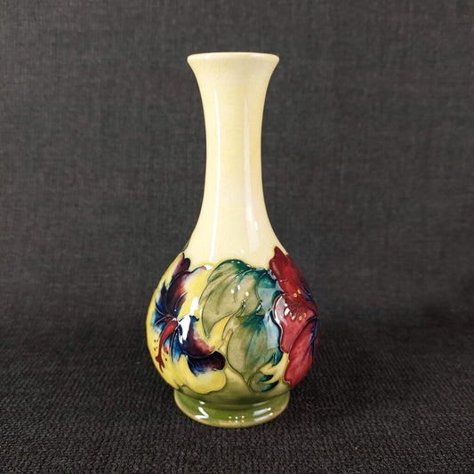 Moorcroft 1946-1978 Signed Pottery Bud Vase w. Hibiscus 6"H Ochre - The URBANARY Home and Garden