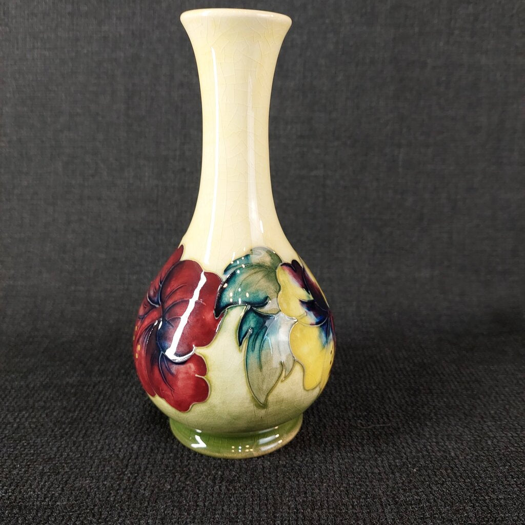 Moorcroft 1946-1978 Signed Pottery Bud Vase w. Hibiscus 6"H Ochre - The URBANARY Home and Garden