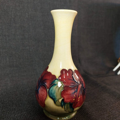 Moorcroft 1946-1978 Signed Pottery Bud Vase w. Hibiscus 6"H Ochre - The URBANARY Home and Garden