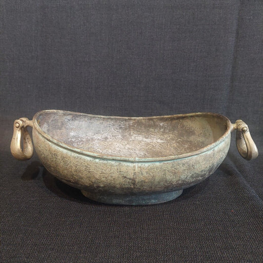 Vintage Bronze Kashkul Dervish Begging Bowl Oval Sufi Islamic Art w/ Two Handles - The URBANARY Home and Garden