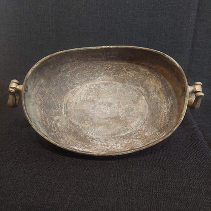 Vintage Bronze Kashkul Dervish Begging Bowl Oval Sufi Islamic Art w/ Two Handles - The URBANARY Home and Garden