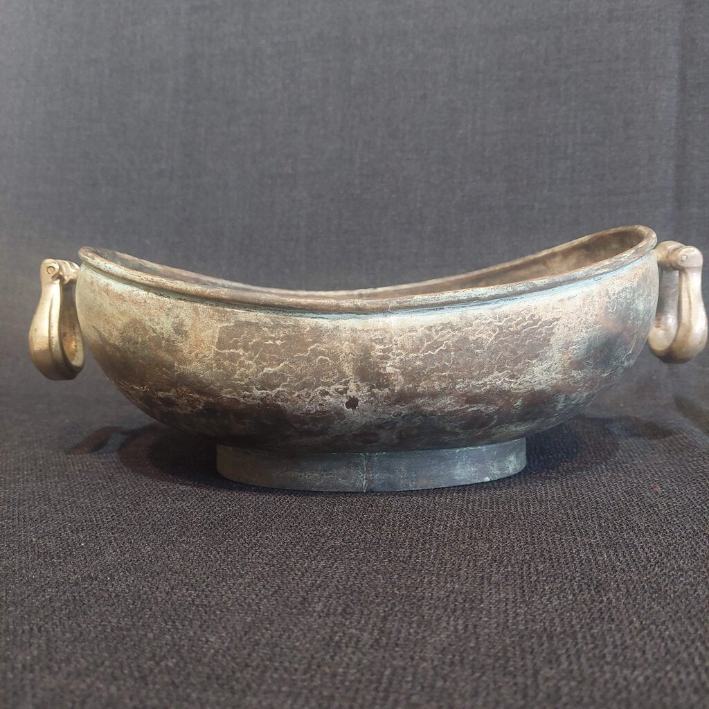 Vintage Bronze Kashkul Dervish Begging Bowl Oval Sufi Islamic Art w/ Two Handles - The URBANARY Home and Garden