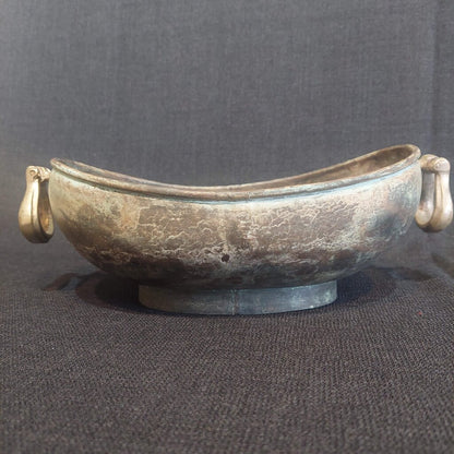 Vintage Bronze Kashkul Dervish Begging Bowl Oval Sufi Islamic Art w/ Two Handles - The URBANARY Home and Garden