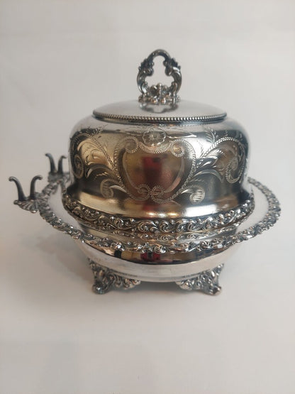 Vintage Meriden Silver Co Silver Plate Covered Butter Dish Carved Dome 1362
