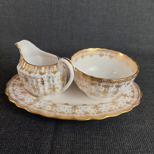 Spode Fleur De Lys Creamer Open Sugar Underplate 3Pcs Red Gold Backstamp
