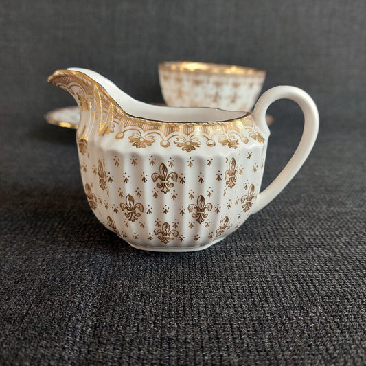 Spode Fleur De Lys Creamer Open Sugar Underplate 3Pcs Red Gold Backstamp