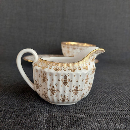 Spode Fleur De Lys Creamer Open Sugar Underplate 3Pcs Red Gold Backstamp
