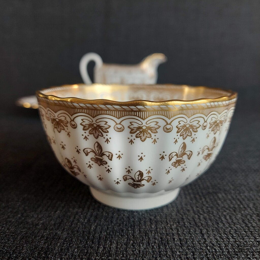 Spode Fleur De Lys Creamer Open Sugar Underplate 3Pcs Red Gold Backstamp