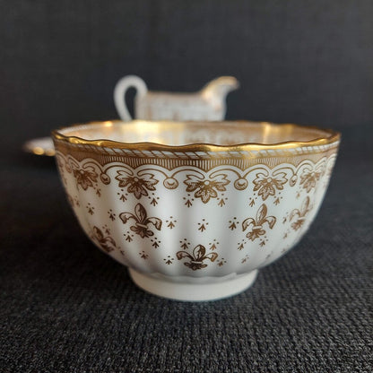 Spode Fleur De Lys Creamer Open Sugar Underplate 3Pcs Red Gold Backstamp