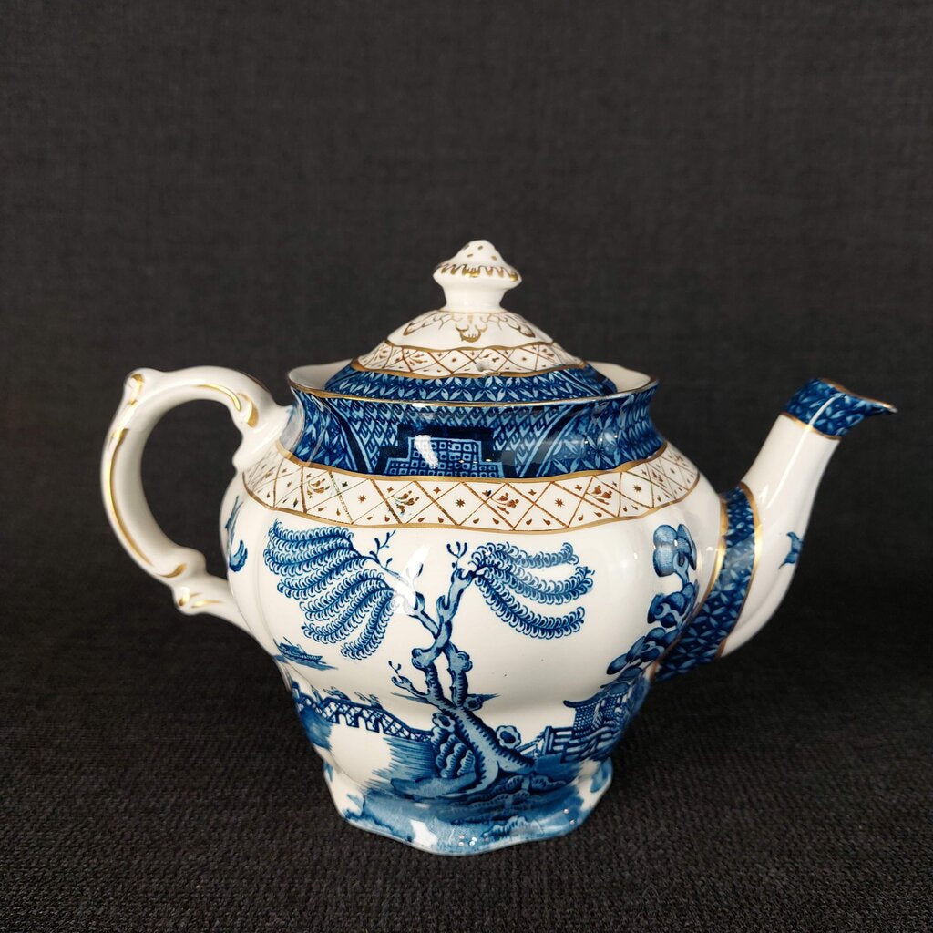 Booths Real Old Willow A8025 13 Piece Tea Set Teapot Creamer Sugar 4 Cups