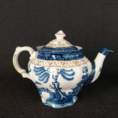 Booths Real Old Willow A8025 13 Piece Tea Set Teapot Creamer Sugar 4 Cups