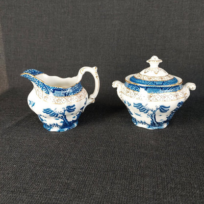 Booths Real Old Willow A8025 13 Piece Tea Set Teapot Creamer Sugar 4 Cups