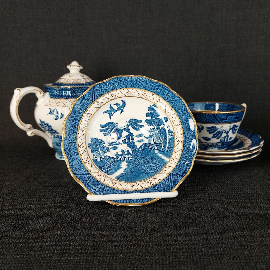 Booths Real Old Willow A8025 13 Piece Tea Set Teapot Creamer Sugar 4 Cups