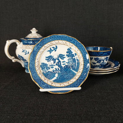 Booths Real Old Willow A8025 13 Piece Tea Set Teapot Creamer Sugar 4 Cups