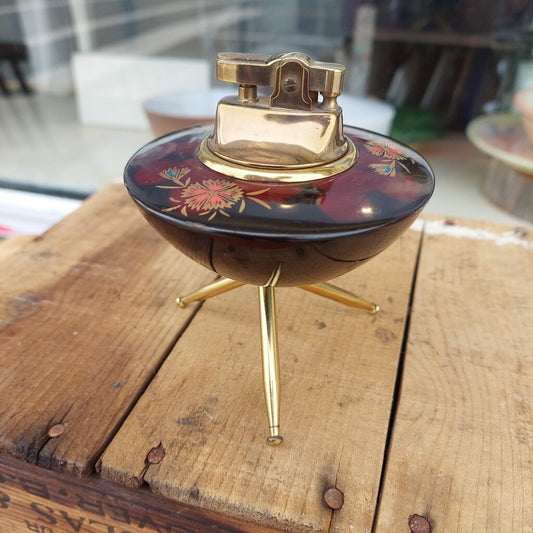 1950s Japan Cherrywood Desktop UFO Shaped Lighter for Fluid and Flint