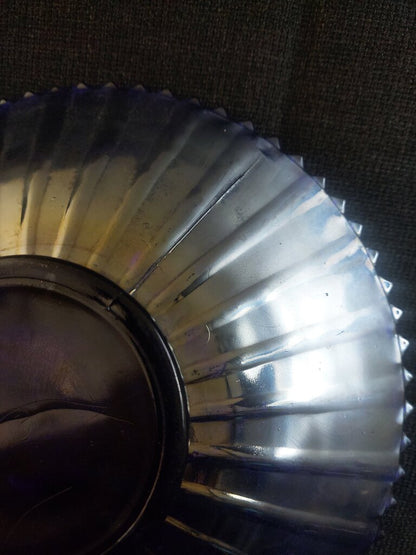 Northwood Carnival Glass Ribbed and Footed Bowl 3 Fruits Pattern w. Sawtooth Rim