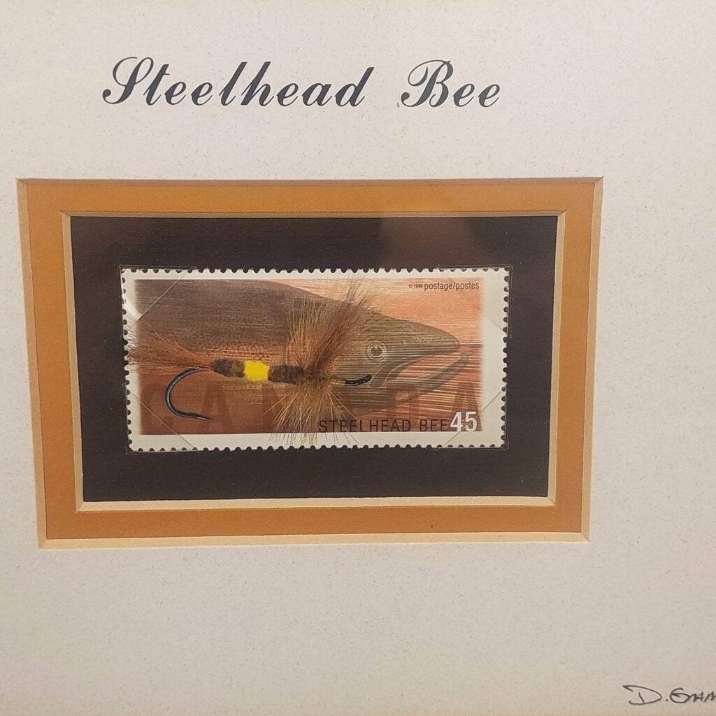 Steelhead Bee - in Shadow Box signed D.Gamboa Hand Tied Steelhead Bee Fishing Fly and Canada Postage Stamp