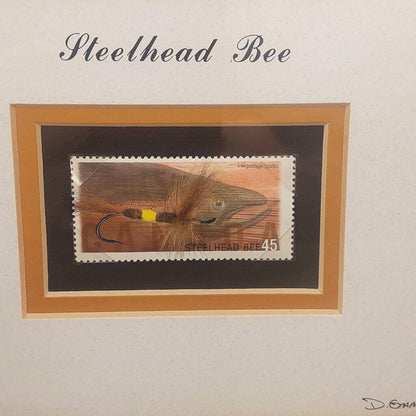 Steelhead Bee - in Shadow Box signed D.Gamboa Hand Tied Steelhead Bee Fishing Fly and Canada Postage Stamp