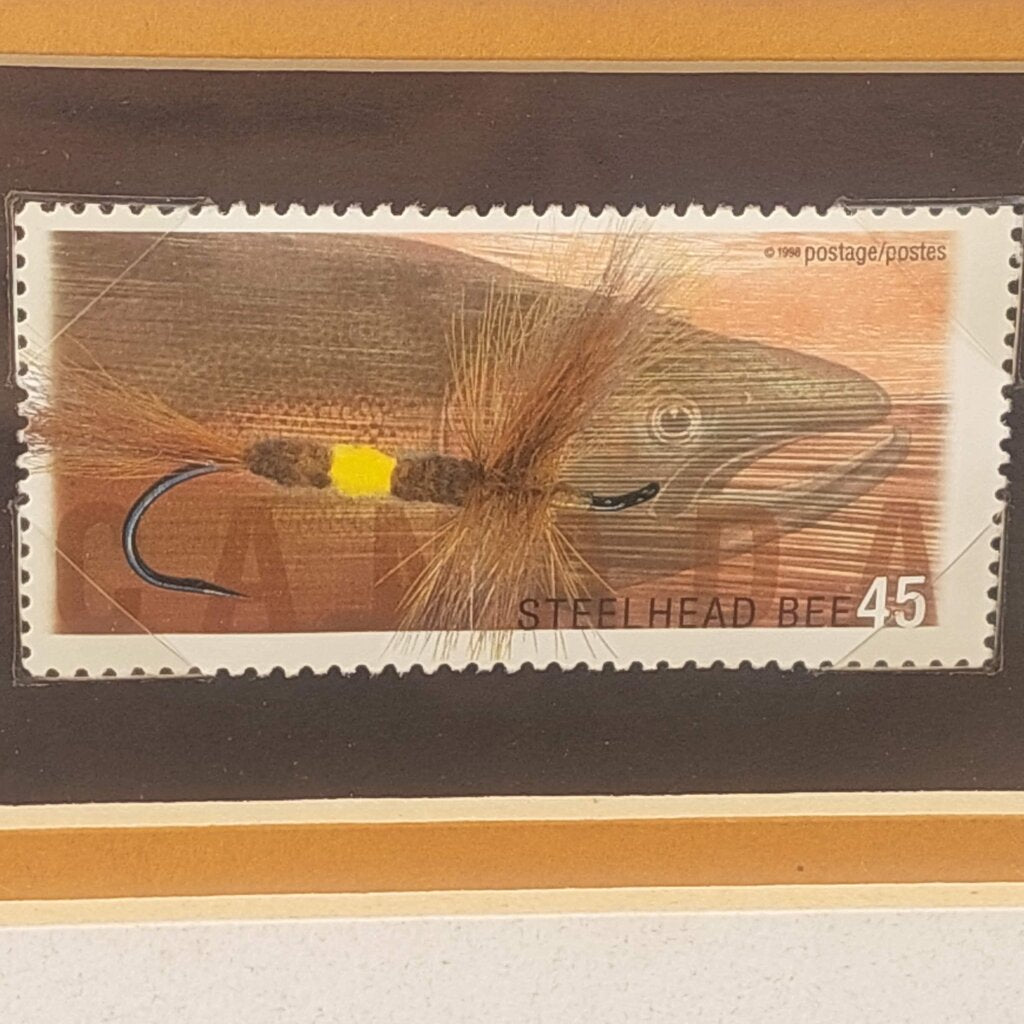 Steelhead Bee - in Shadow Box signed D.Gamboa Hand Tied Steelhead Bee Fishing Fly and Canada Postage Stamp