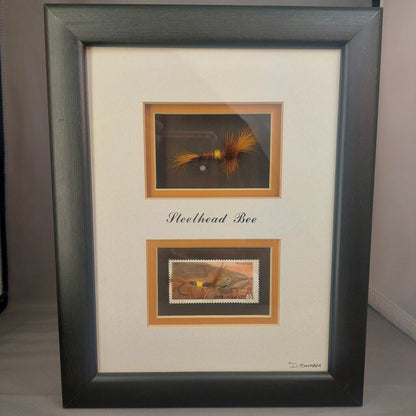 Steelhead Bee - in Shadow Box signed D.Gamboa Hand Tied Steelhead Bee Fishing Fly and Canada Postage Stamp