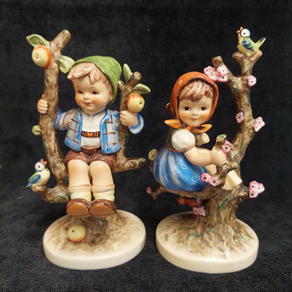 M.I. Hummel 6 inch Apple Tree Girl 141/1 and Apple Tree Boy 141/1 1960-1972