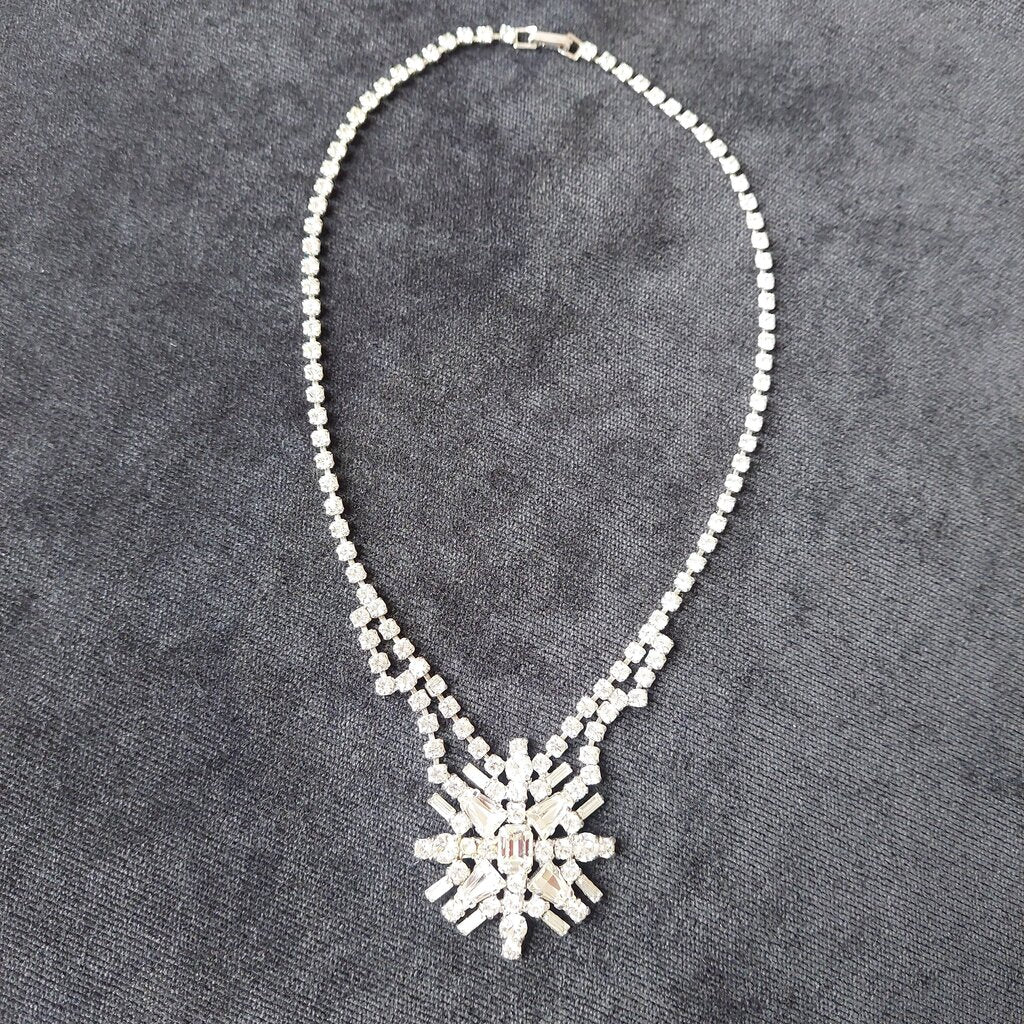 1930s Jay Flex Sterling Drop Necklace w. Austrian Crystals