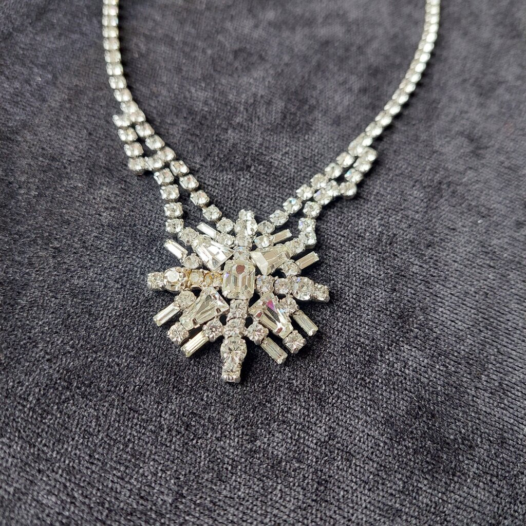 1930s Jay Flex Sterling Drop Necklace w. Austrian Crystals